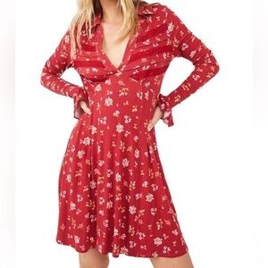 Free People Good Days long sleeve minidress in a red floral print Size Medium